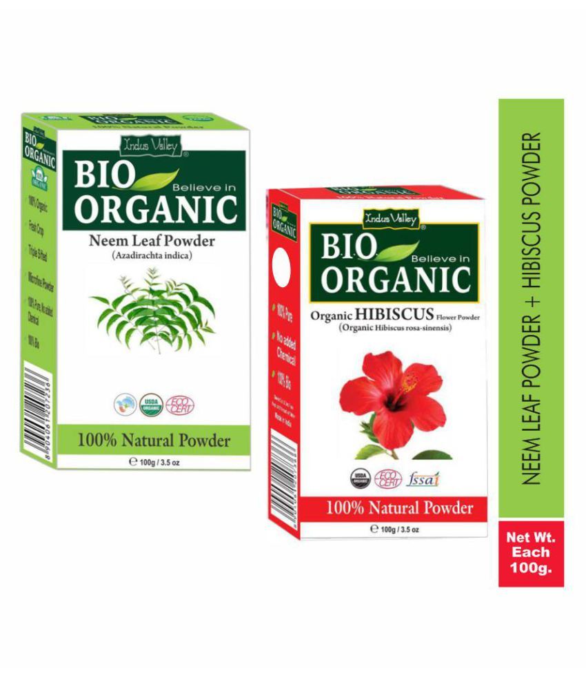     			Indus Valley Bio Organic Neem Powder and Pure Hibiscus Powder for Smooth and Shiny Hairs Set of 2 (200 g)