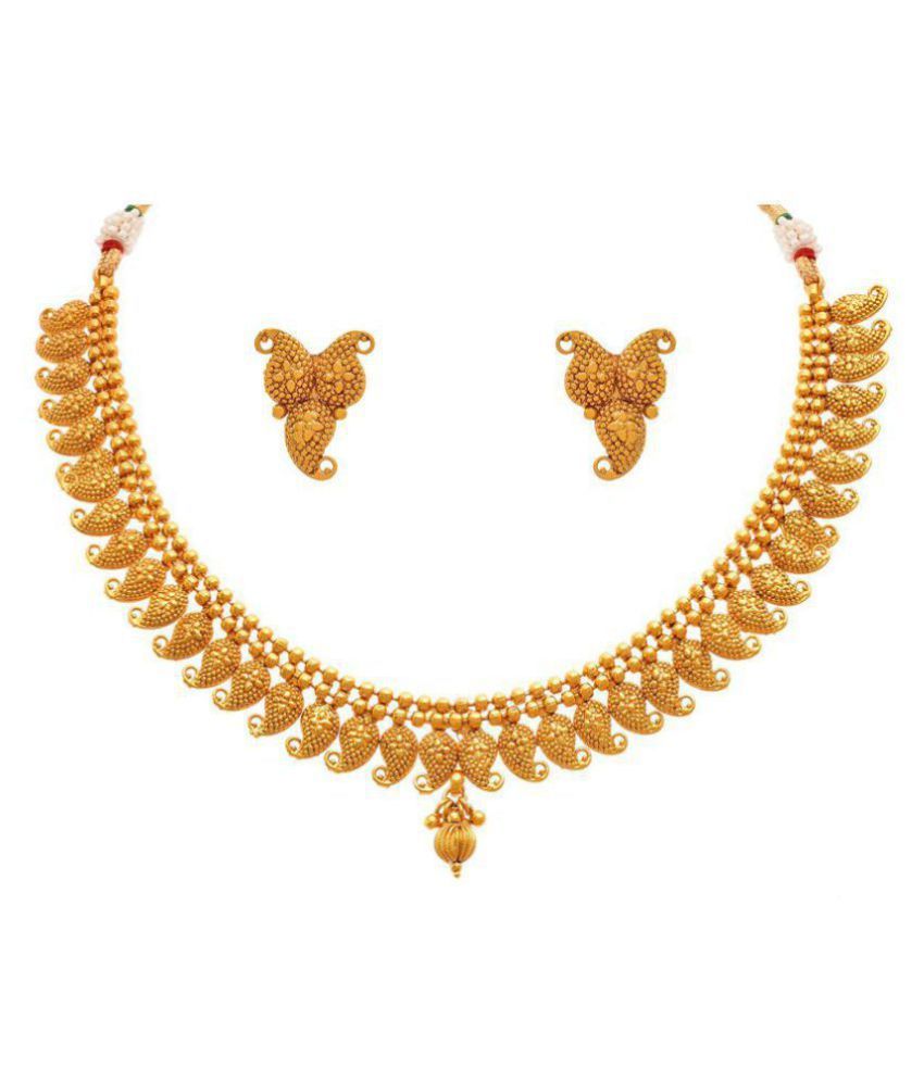     			JFL - Jewellery For Less Copper Golden Designer Gold Plated Necklaces Set