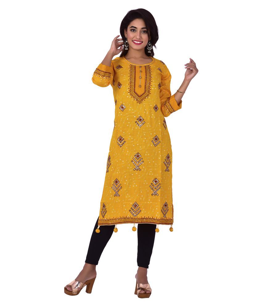 Mizat Kurties Orange Rayon A-line Kurti - Buy Mizat Kurties Orange ...