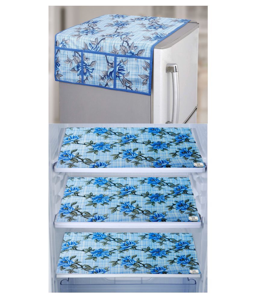     			E-Retailer Set of 4 Polyester Blue Fridge Top Cover