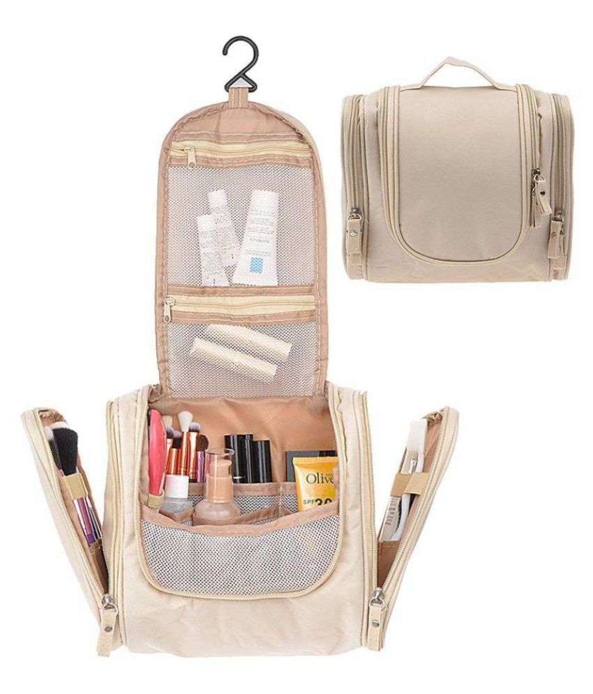     			House Of Quirk Beige Polyester Hanging Travel Toiletry Bag Cosmetic Kit