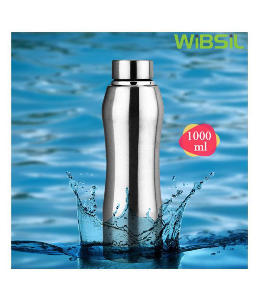     			WIBSIL SS Curved Matt Finish Water Bottle Silver 1000 mL Stainless Steel Water Bottle set of 1