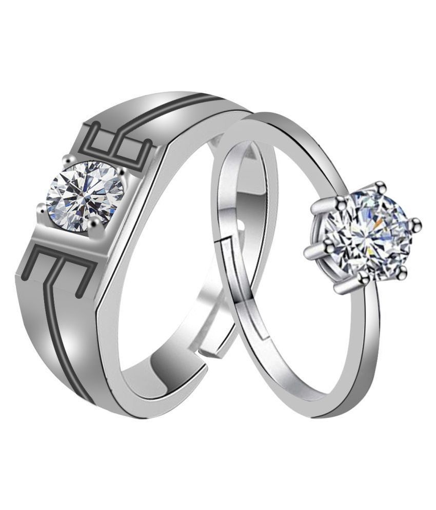    			SILVERSHINE,silver plated lovely shine diamond with adjustable designer couple ring for men and women.