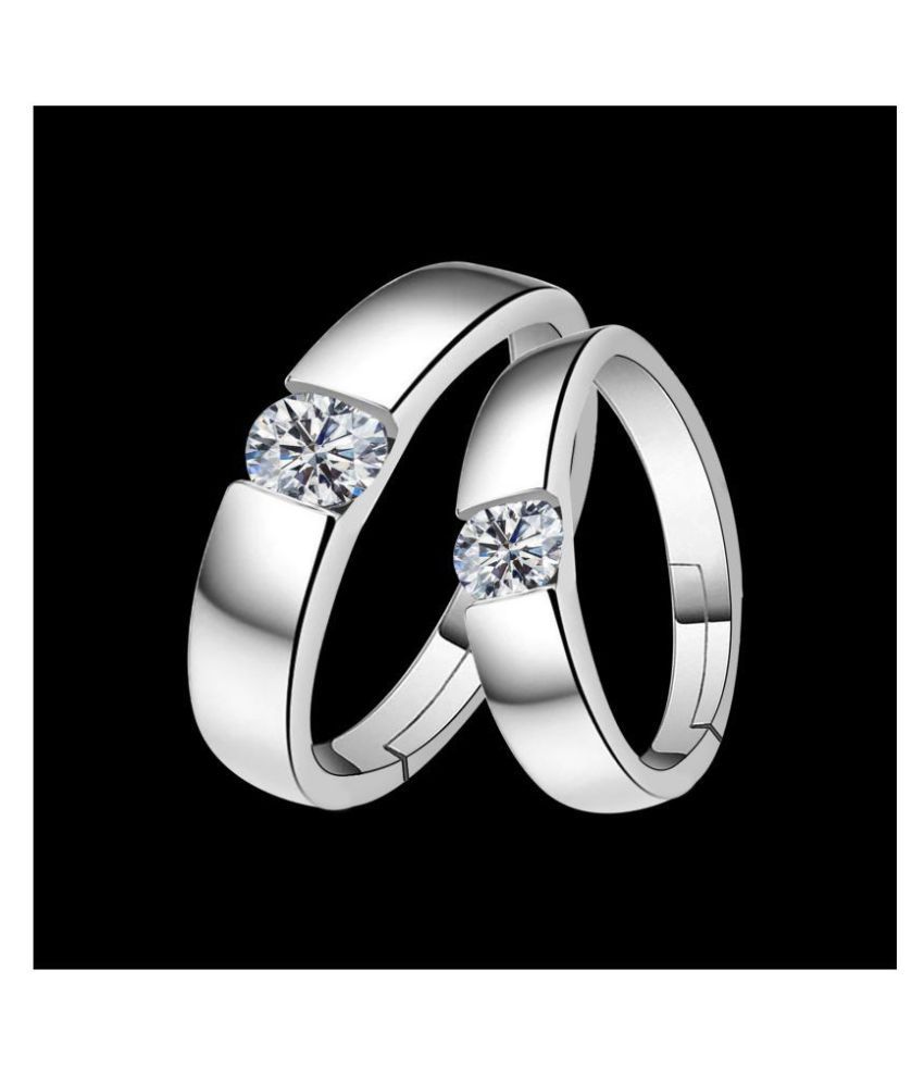     			SILVERSHINE silverplated Same Solitaire His and Her Adjustable proposal Diamond couple ring For Men And Women Jewellery