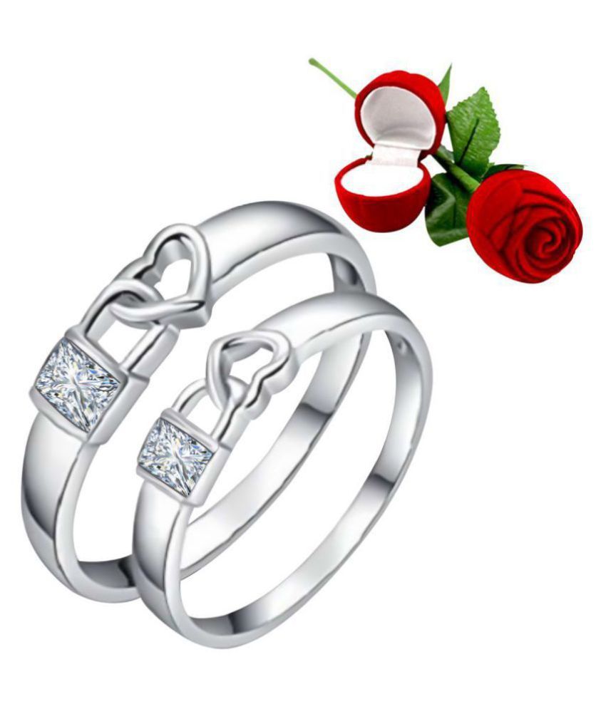     			Silver Shine Silver Plated Adjustable Couple Ring with 1 Piece Red Rose Gift Box for Men and Women