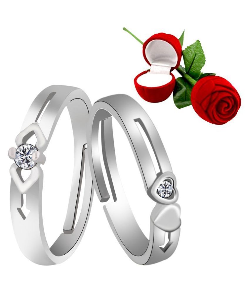     			Silver Shine Silver Plated Adjustable Couple Ring with 1 Piece Red Rose Gift Box for Men and Women