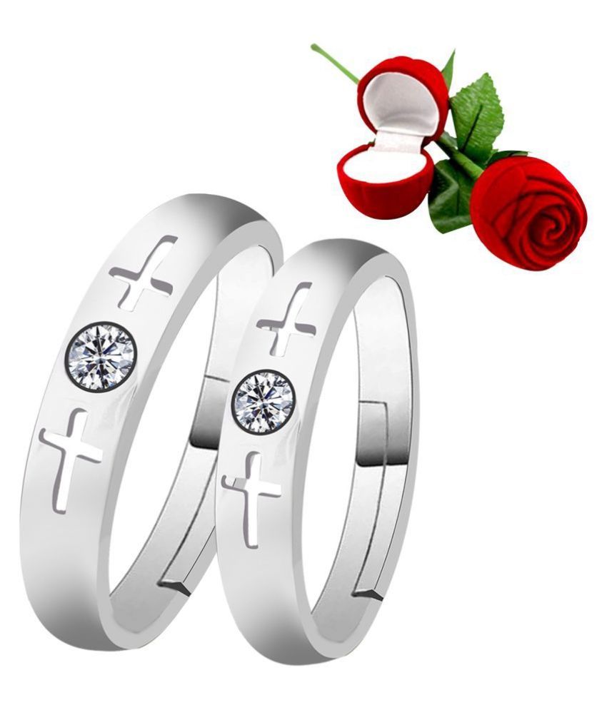     			Silver Shine Silver Plated Adjustable Couple Ring with 1 Piece Red Rose Gift Box for Men and Women