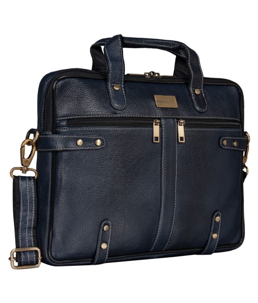 Brand Leather Blue Leather Office Bag