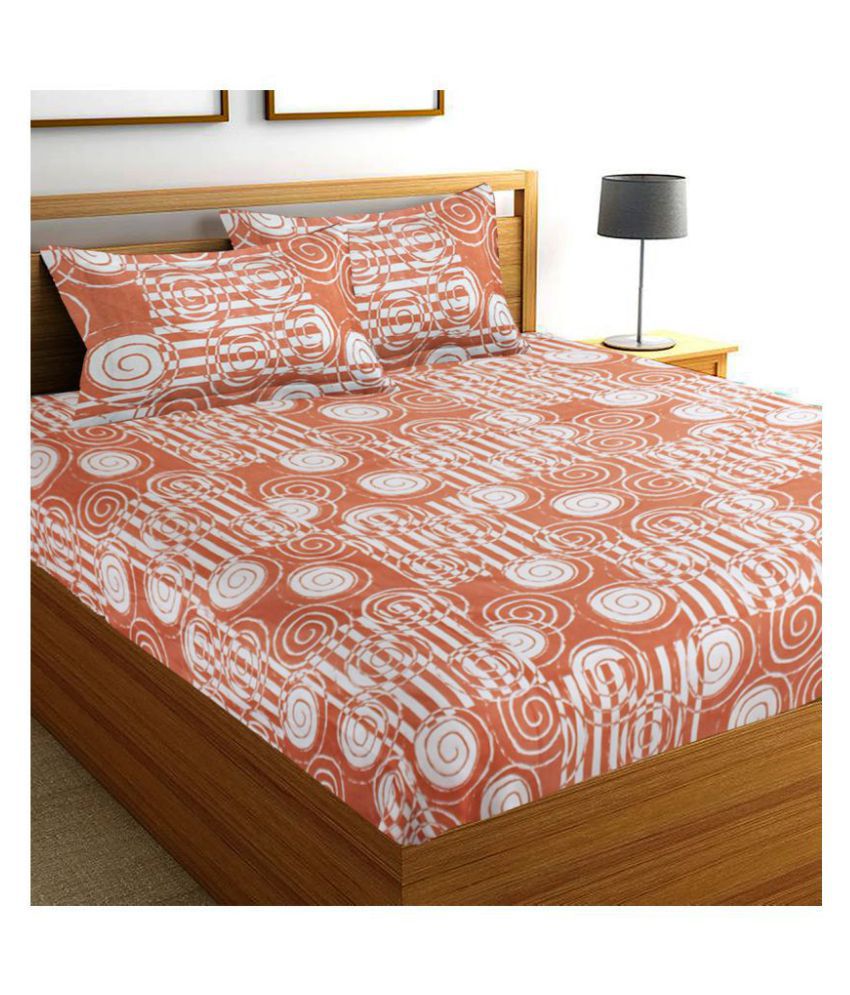    			Home Candy Cotton Abstract Double Bedsheet with 2 Pillow Covers - Orange