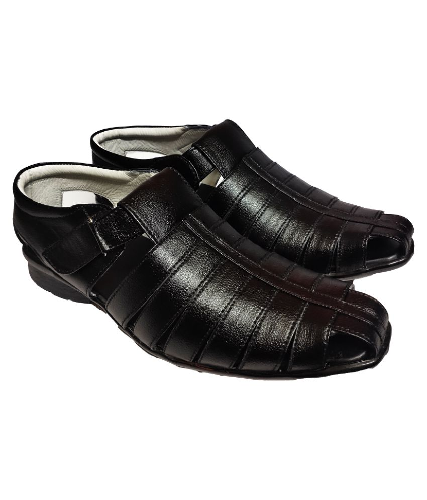 RAGE GAZE Black Leather Sandals Price in India- Buy RAGE GAZE Black ...