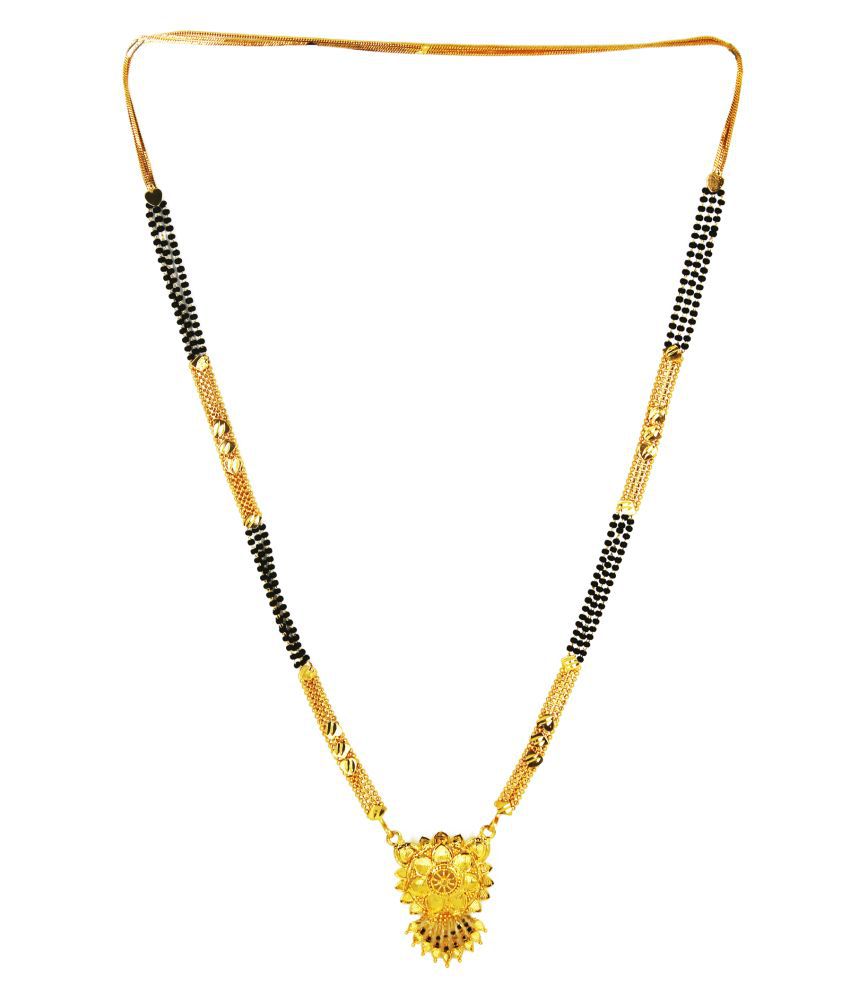     			shankhraj mall gold plated black bead long mangalsutra for women-100139