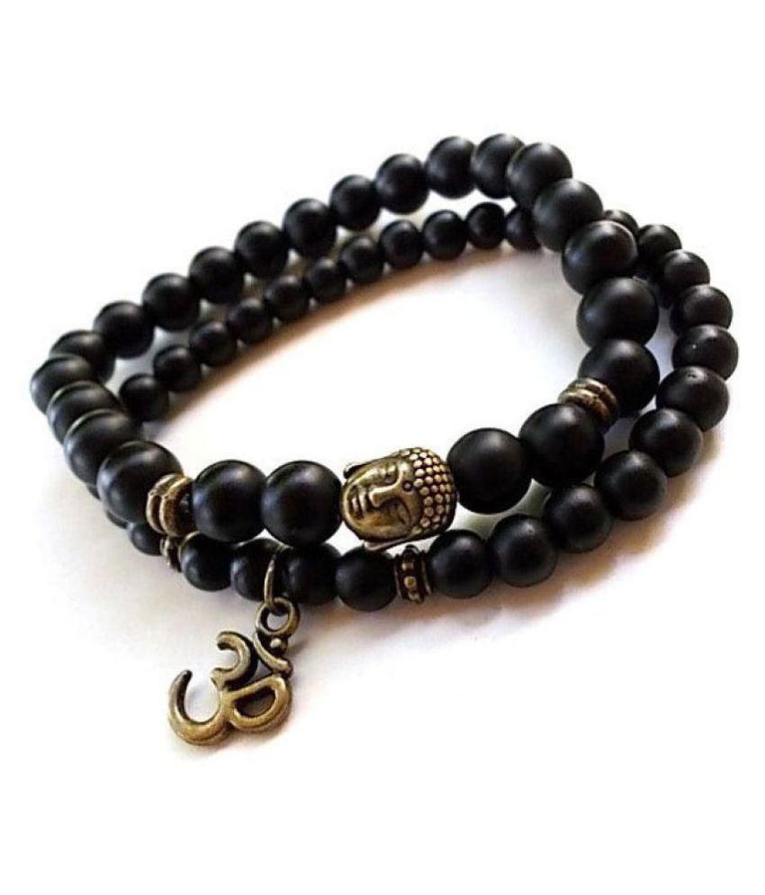     			8mm Black Matte Yoga & Meditation Om charm Buddha Matte Onyx Natural Agate Stone Beads Bracelet