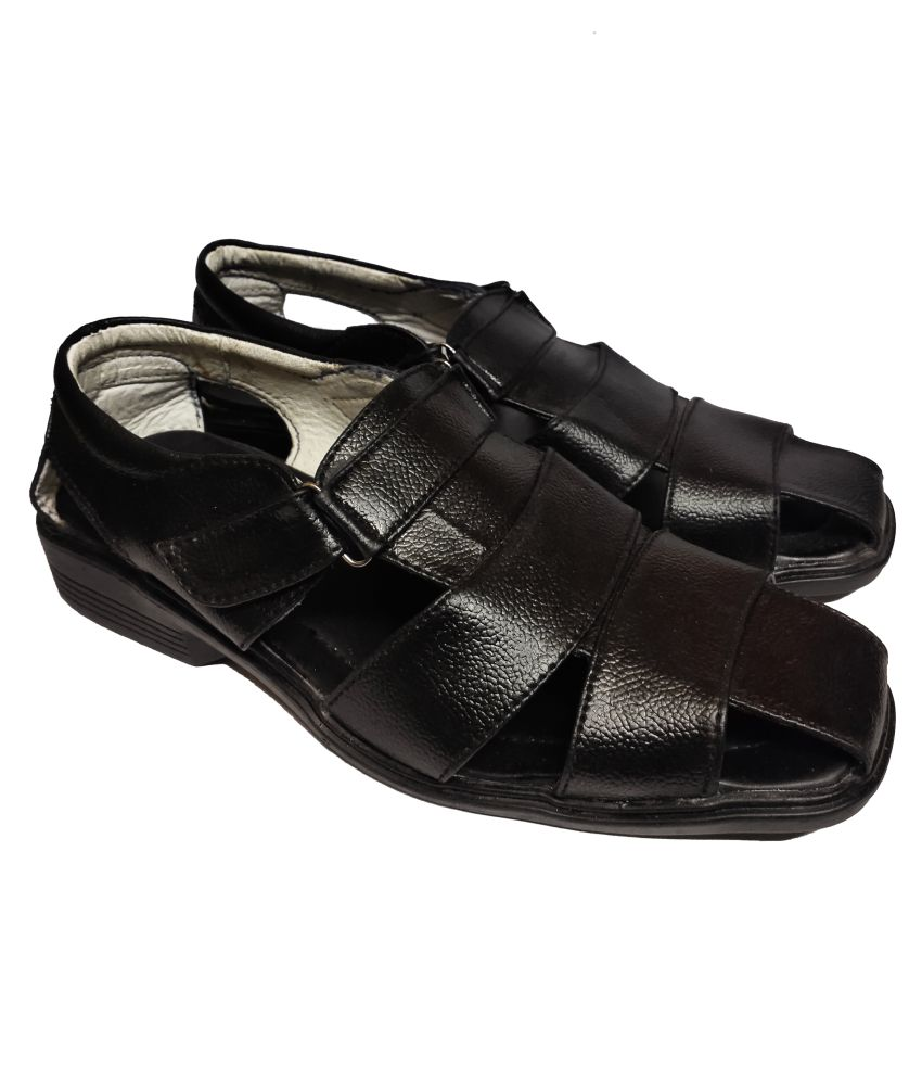 RAGE GAZE Black Leather Sandals - Buy RAGE GAZE Black Leather Sandals ...