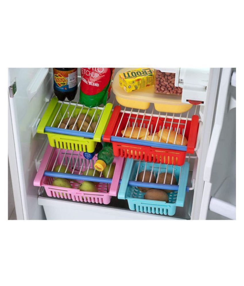KeyDus Fridge Storage Basket Expandable Adjustable Storage Refrigerator Rack Plastic Freeze