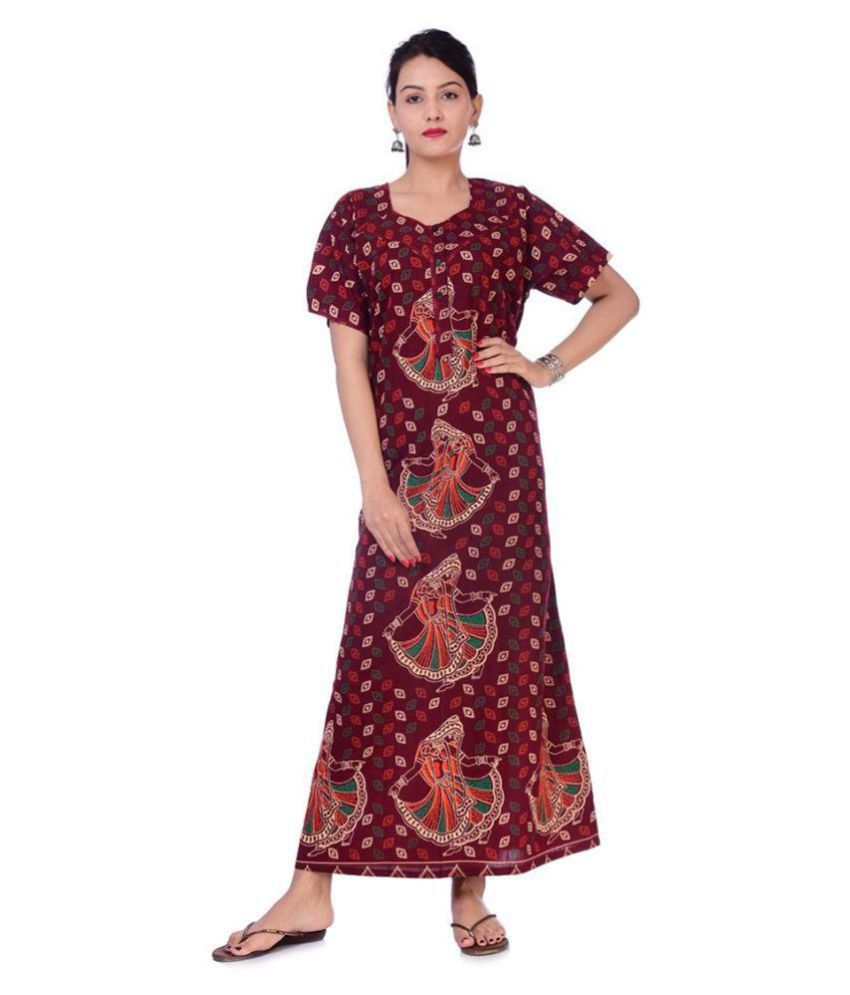     			Raj Cotton Nighty & Night Gowns - Maroon