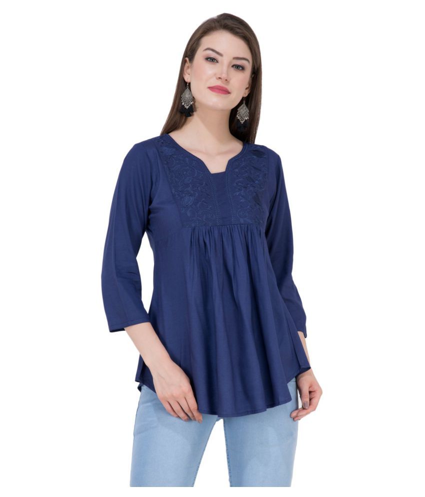     			SAAKAA Rayon Regular Tops - Blue