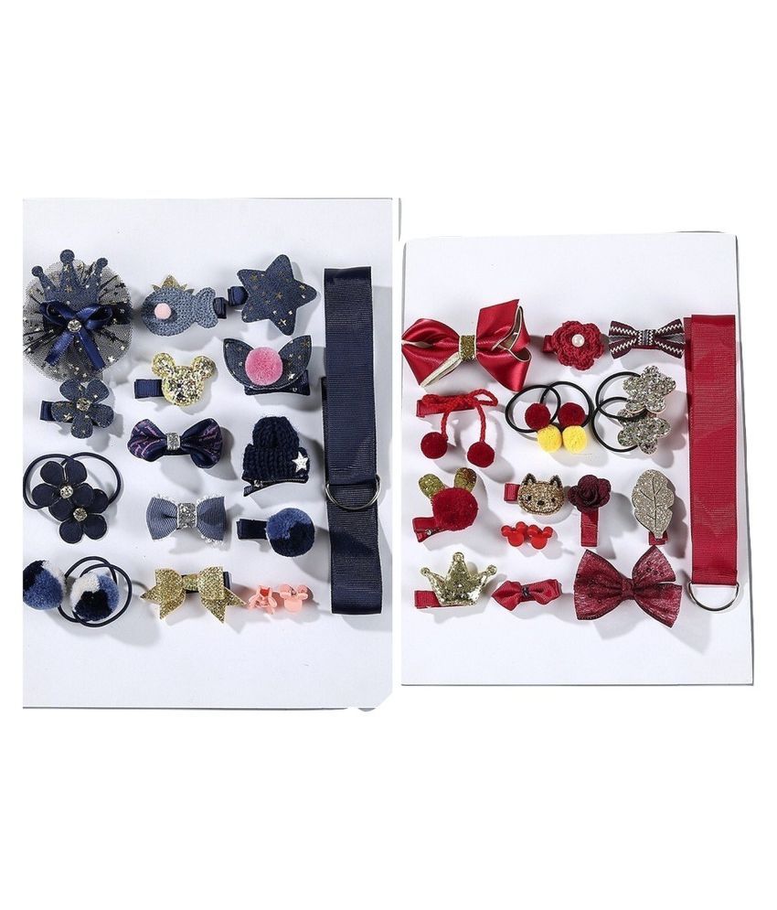 Blue and Red Color 36Pcs/Set Mix Style Headwear Set Children Accessories  Ribbon Bow with Full Covered Clips Hairpins for Girls .Hair Accessories  with Gift Box Return Gift: Buy Online at Low Price