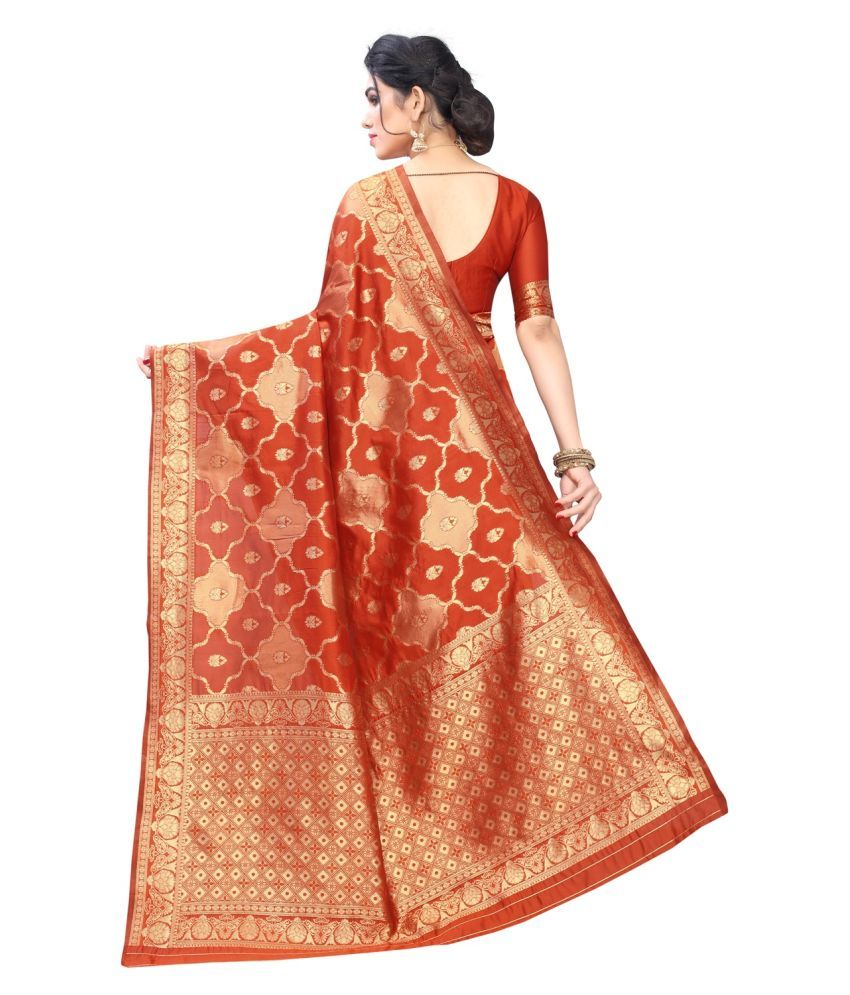 GARUDA PREMIUM RETAILS Orange Banarasi Silk Saree - Buy GARUDA PREMIUM ...