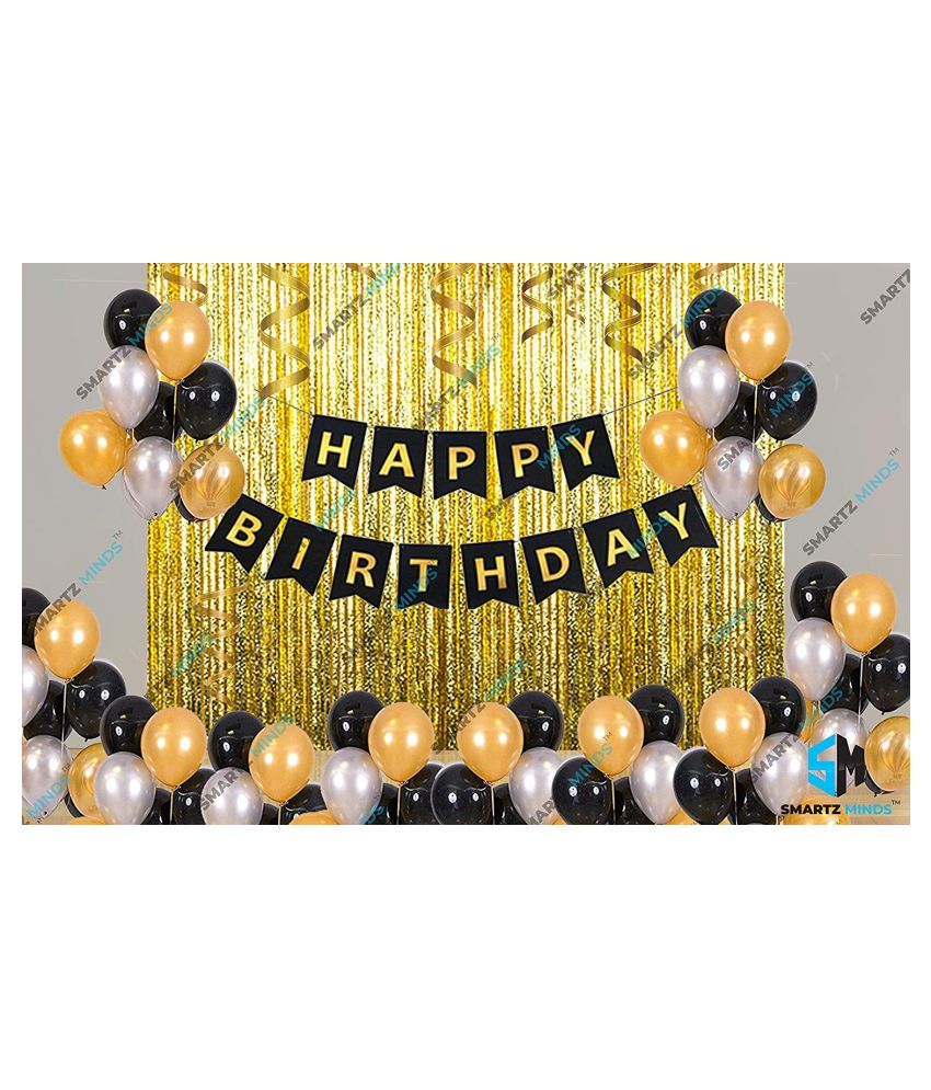 Happy Birthday Banner Balloons Combo For Birthday Party Decoration 1 Banner 30 Metallic Gold Black Balloons Buy Happy Birthday Banner Balloons Combo For Birthday Party Decoration 1 Banner 30