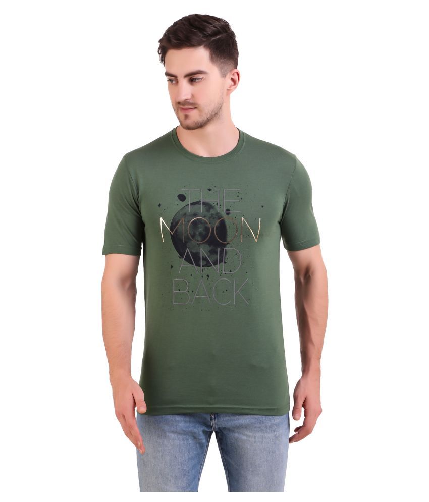     			Bravezi Cotton Blend Green Printed T-Shirt