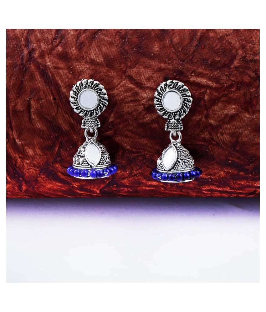 Gorgeous  Blue Mirror with Beads Jhumki Earrings