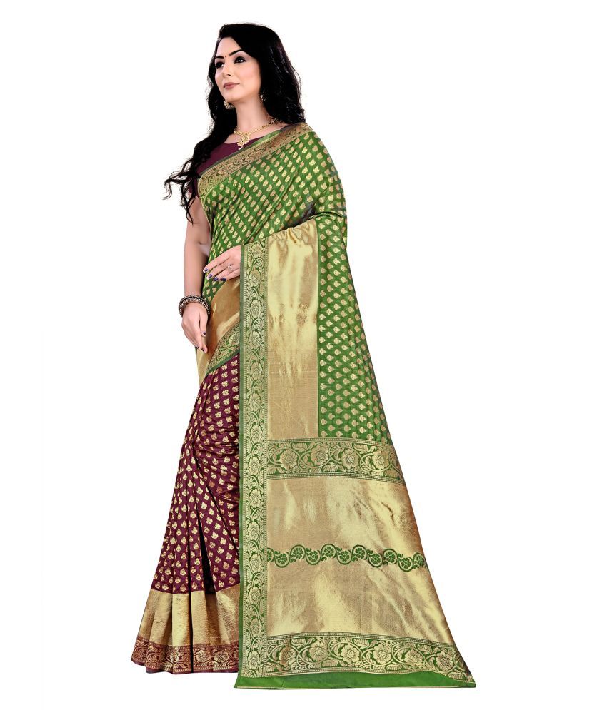 Bigben Textile Green,Maroon Banarasi Silk Saree - Buy Bigben Textile ...