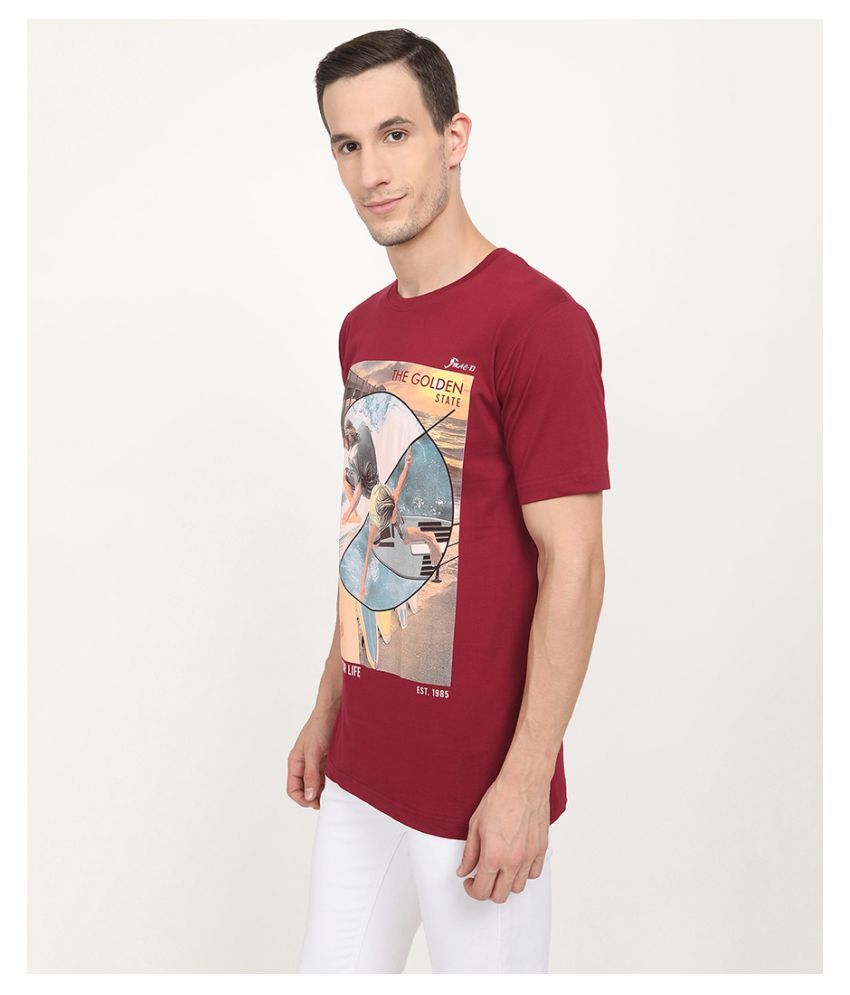 V2 Cotton Blend Maroon Solids T-Shirt - Buy V2 Cotton Blend Maroon ... image.