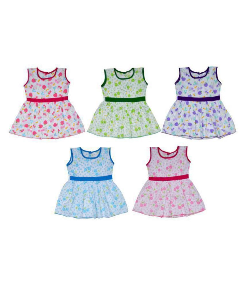     			Sathiyas Red, Green, Purple, Blue and Pink baby girls gathered Combo Dress Pack of 5