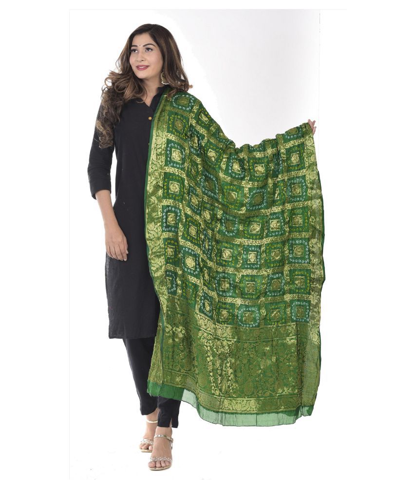     			Apratim Green Banarasi Silk Dupatta
