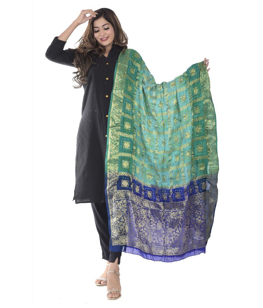     			Apratim Green Banarasi Silk Dupatta