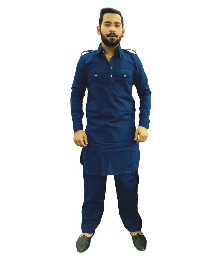     			Preen Blue Cotton Pathani Suit Single Pack