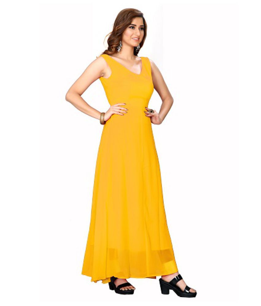 indibazar Yellow Georgette Gown - Buy indibazar Yellow Georgette Gown ...
