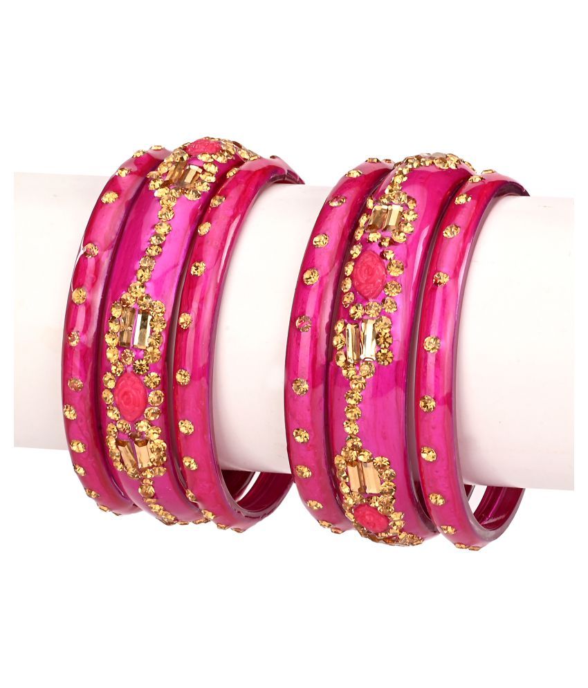     			Somil Bridal Wedding Party Collection Festival Glass Kada/ Bangles Set, Pink, 6 Bangles With Box