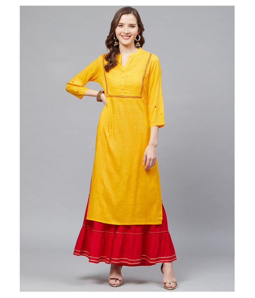     			Yash Gallery Pack of 1 Rayon Printed Straight Women's Kurti - ( Yellow )