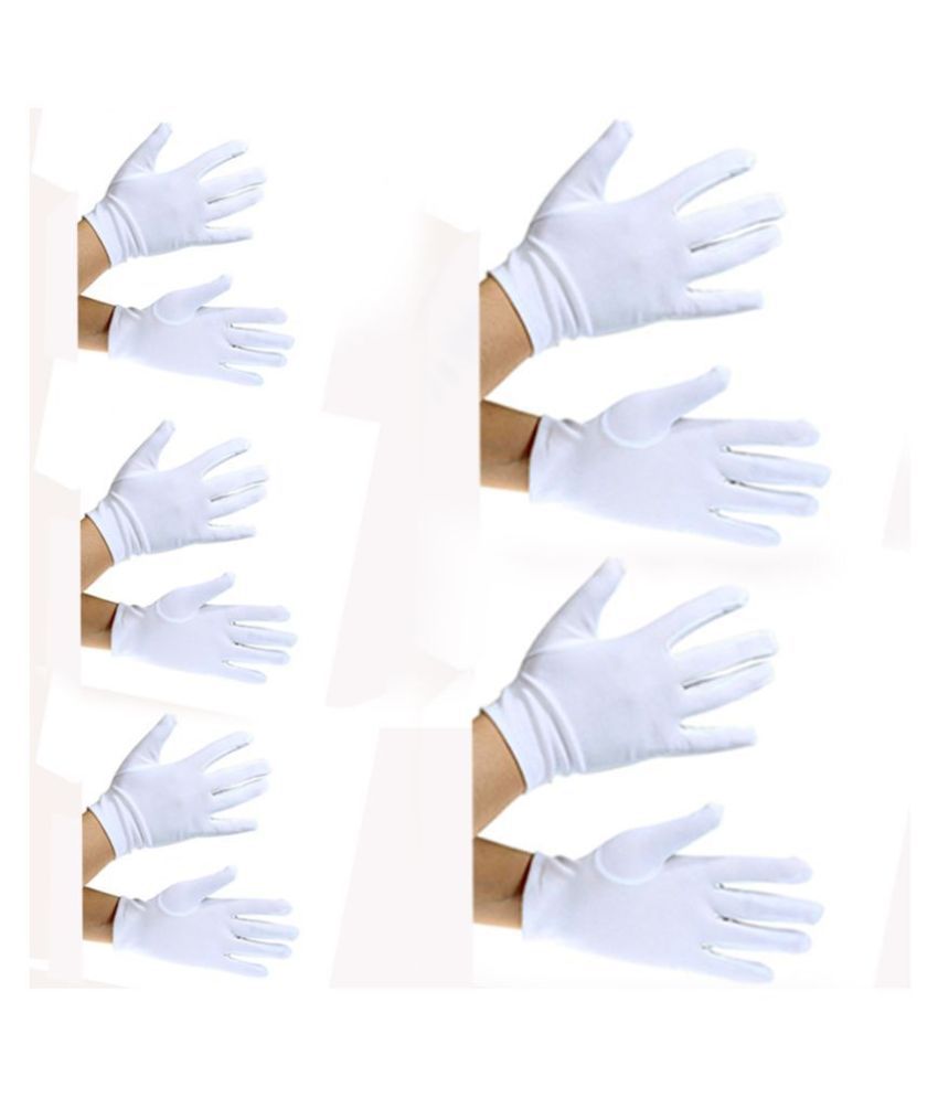     			Kaku Fancy Dresses White Reuasble Hand Gloves for Safety | Washable Hand Gloves - Pack of 5