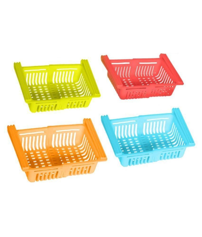 4 Pcs Expandable Adjustable Fridge Storage Basket Under Shelf Fridge
