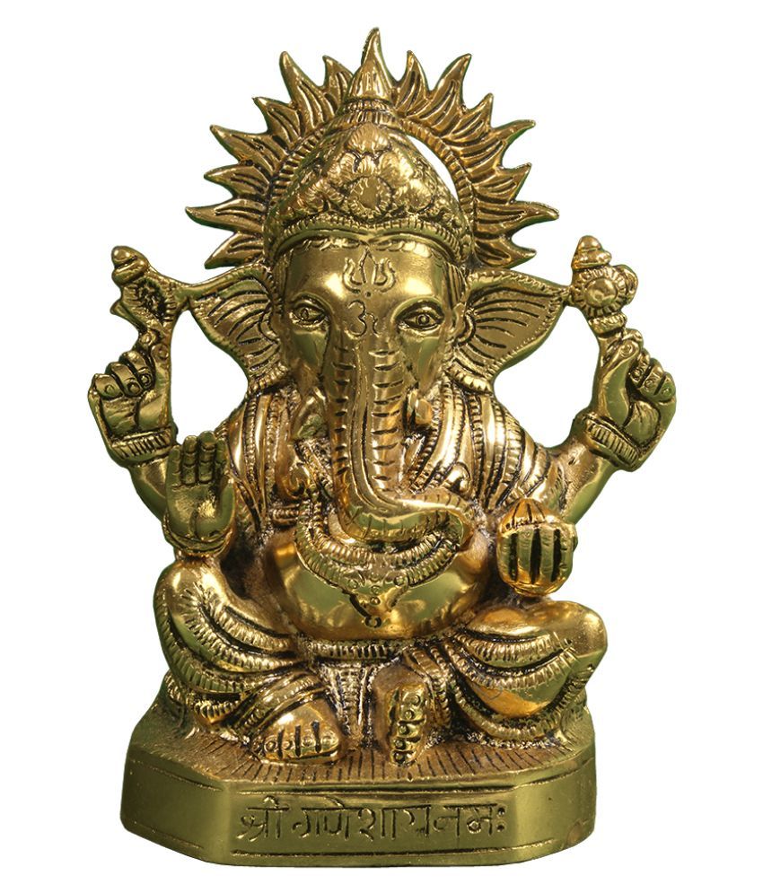 PrettyKrafts Metal Lord Ganesh Idol Statue with Chakra Frame for Puja ...