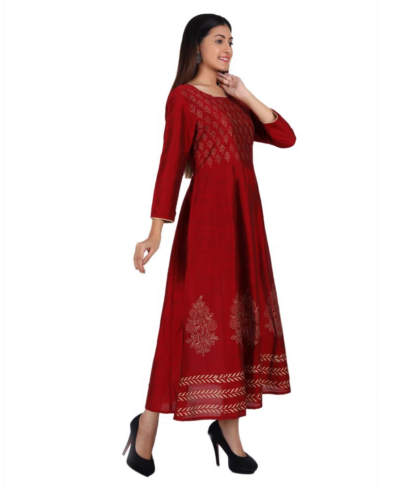 ADITEE Maroon Polyester Anarkali Kurti - Buy ADITEE Maroon Polyester ...