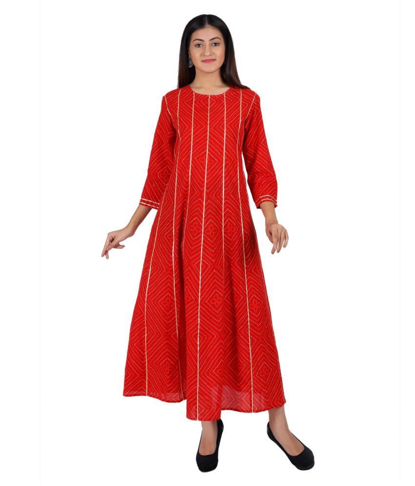 ADITEE Red Cotton Anarkali Kurti - Buy ADITEE Red Cotton Anarkali Kurti Online at Best Prices in 