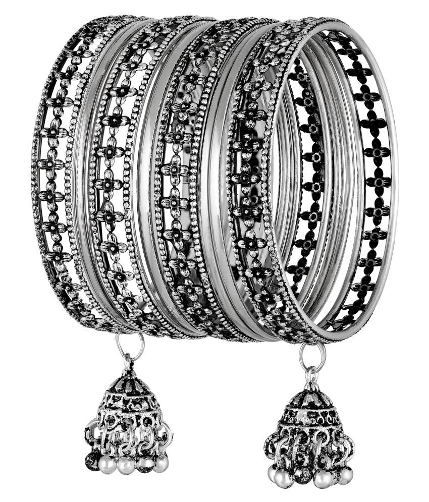     			Asmitta  Traditional Oxidised German Silver Jhumki Latkan Afghani Bangle Set for Women