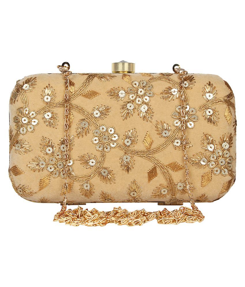     			Anekaant Beige Velvet Box Clutch