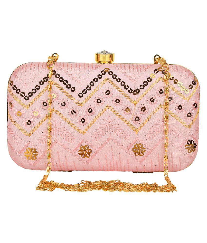     			Anekaant Pink Fabric Box Clutch