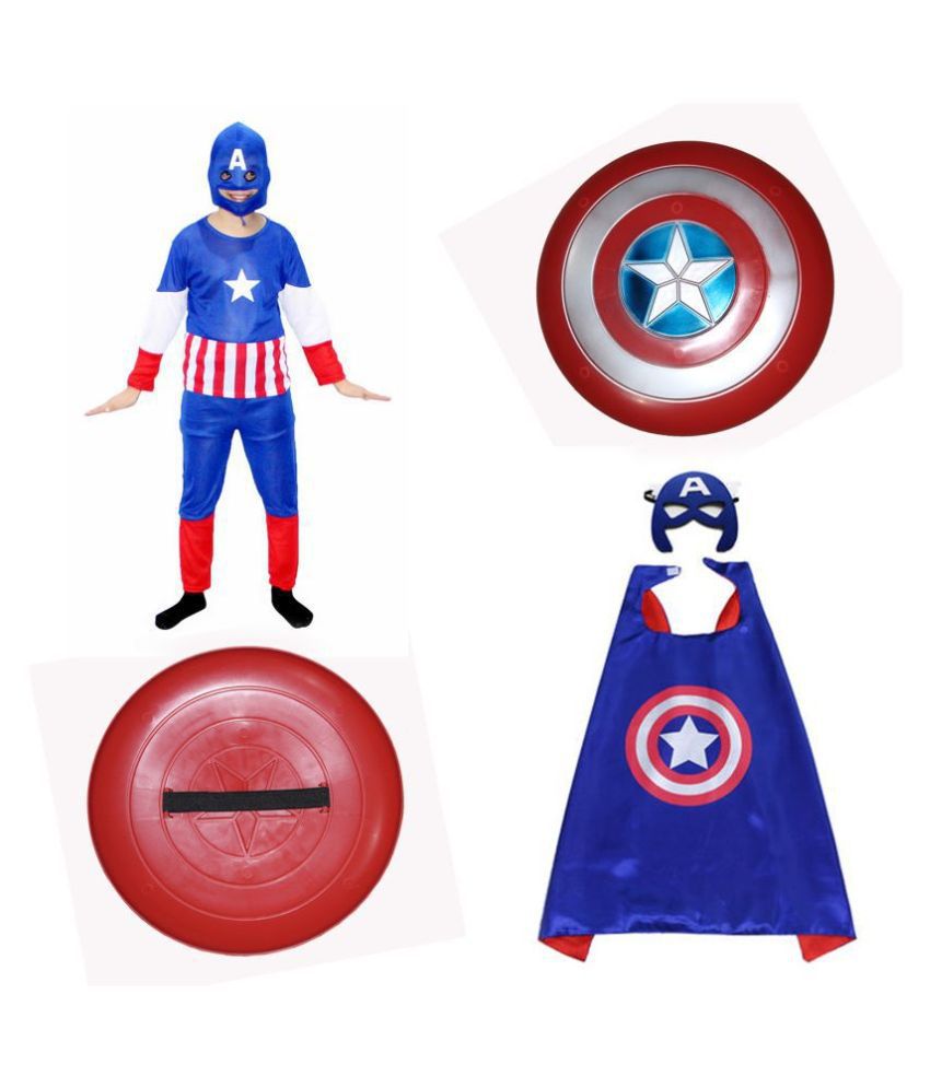     			Kaku Fancy Dresses Captain Superhero Costume with Cape and Shield Toy for Kids Superhero Fancy Dress Costume For Boys and Girls - Multi, 7-8 Years
