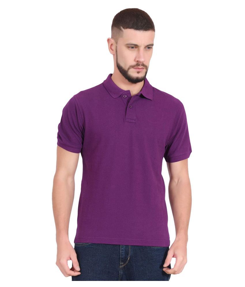 Bazarville Polyester Cotton Purple Plain Polo T Shirt - Buy Bazarville ...