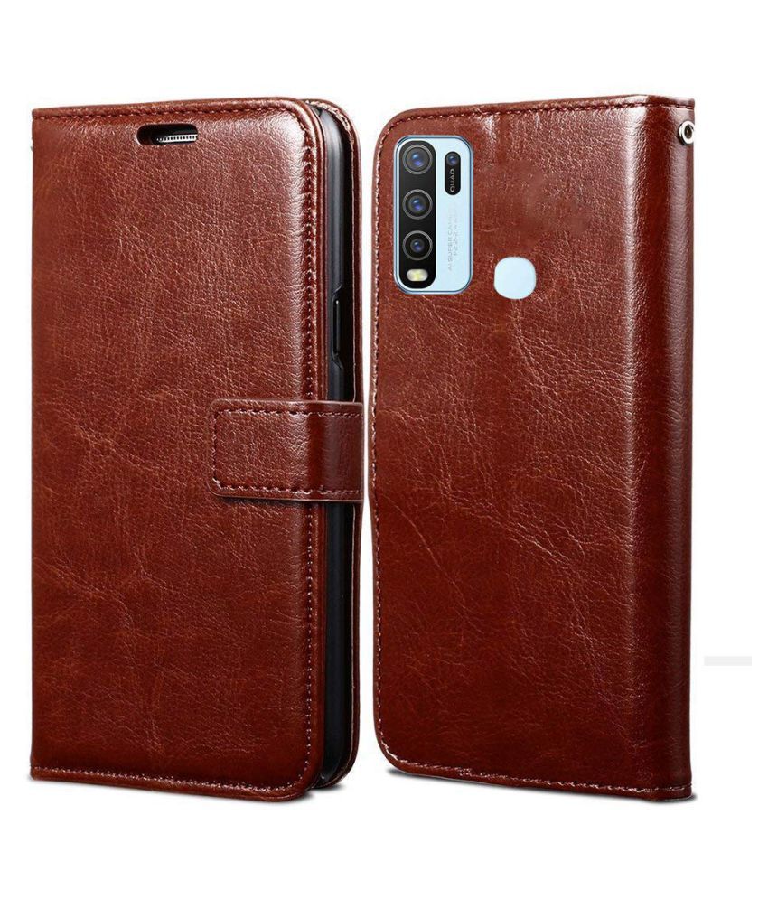     			Vivo Y30 Flip Cover by NBOX - Brown Viewing Stand and pocket