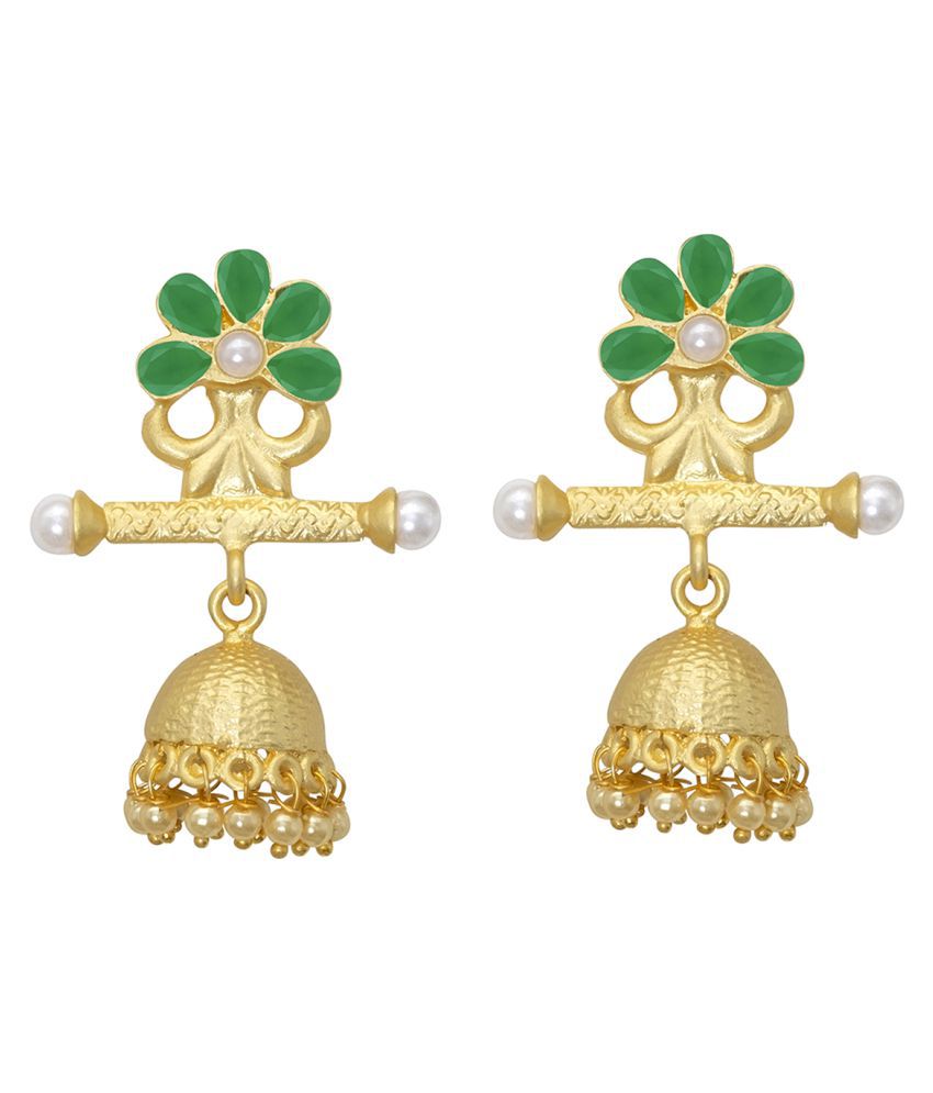     			Spargz Designer Festive Gold Plated Green Stone & Pearl