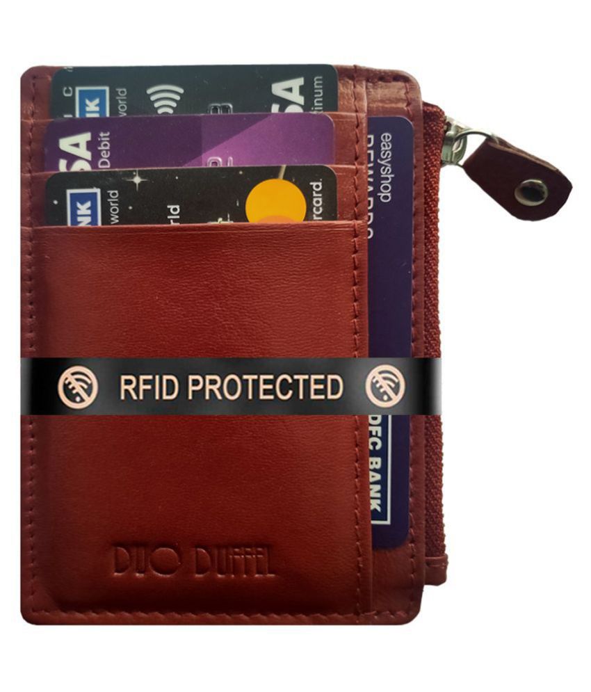 RFID Protected Men Genuine Leather Zip Clouser Card Holder