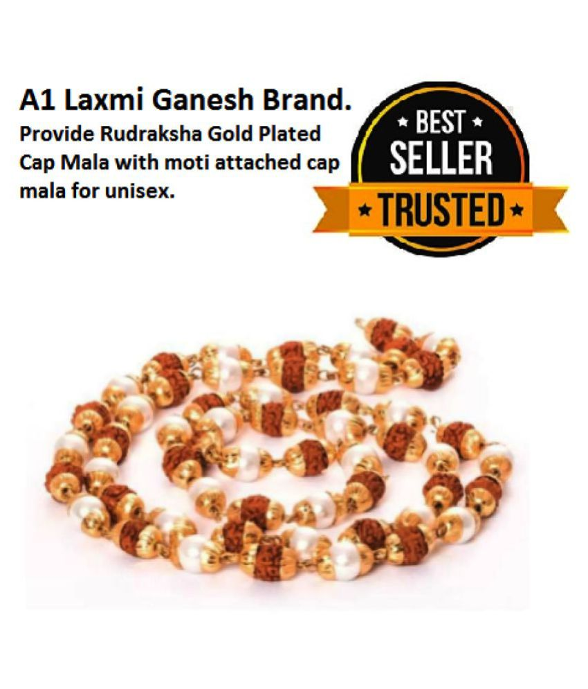 RUDRA'S Rudraksha Gold Plated Cap Mala with moti attached cap mala for