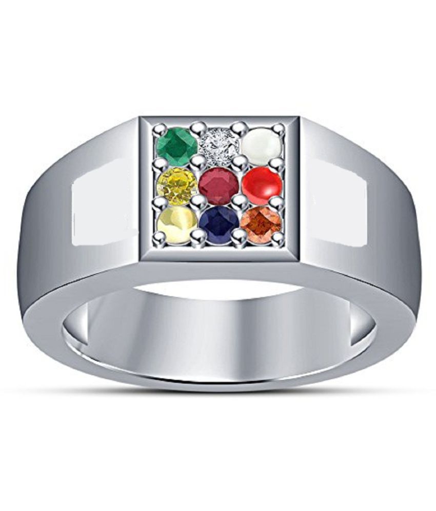 Navratan Stones Ring in sterling silver by Kundli Gems: Buy Navratan