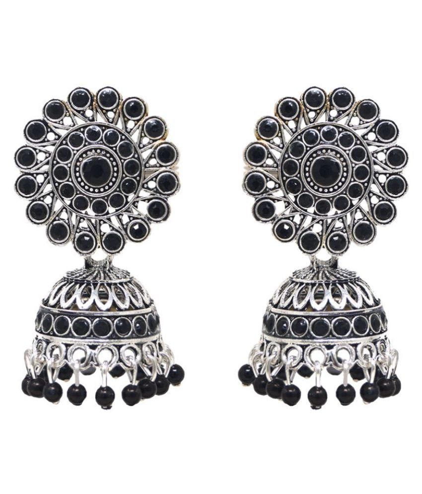 House of Earrings Oxidised Antique Silver Polish Jhumka Earrings For